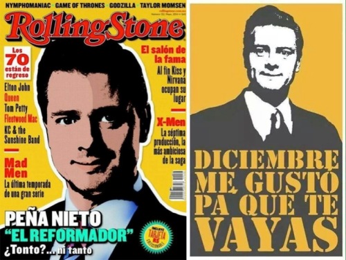 Peña Nieto en la portada de la revista Rolling Stone y en un cartel que pide su renuncia