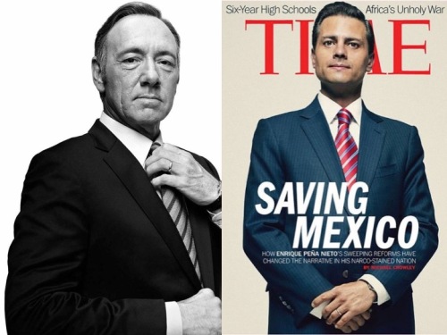 Peña Underwood. A la izquierda, Kevin Spacey en su papel de Francis Underwood. A la derecha, Enrique Peña Nieto, en su papel de presidente de México. 