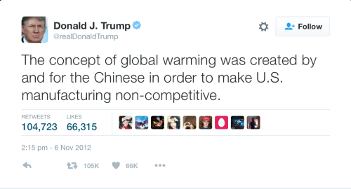 Tuit de Donald Trump acerca del cambio climático
